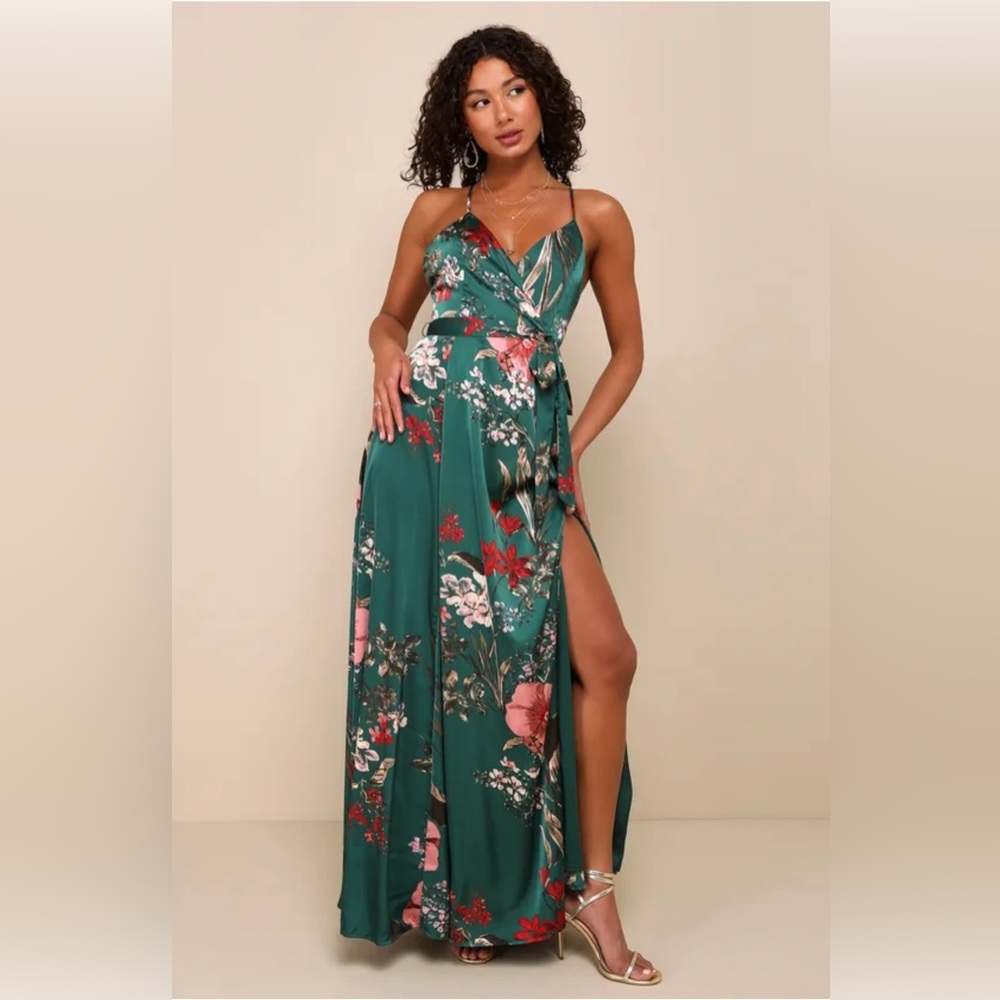 Lulu’s Still the One Emerald Green Floral Dress